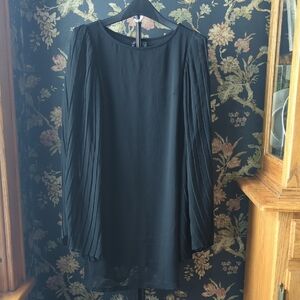 Fire Lose Angelo's Pleated Sleeve Long Sleeve Black Dress Scoop Neck Size XS